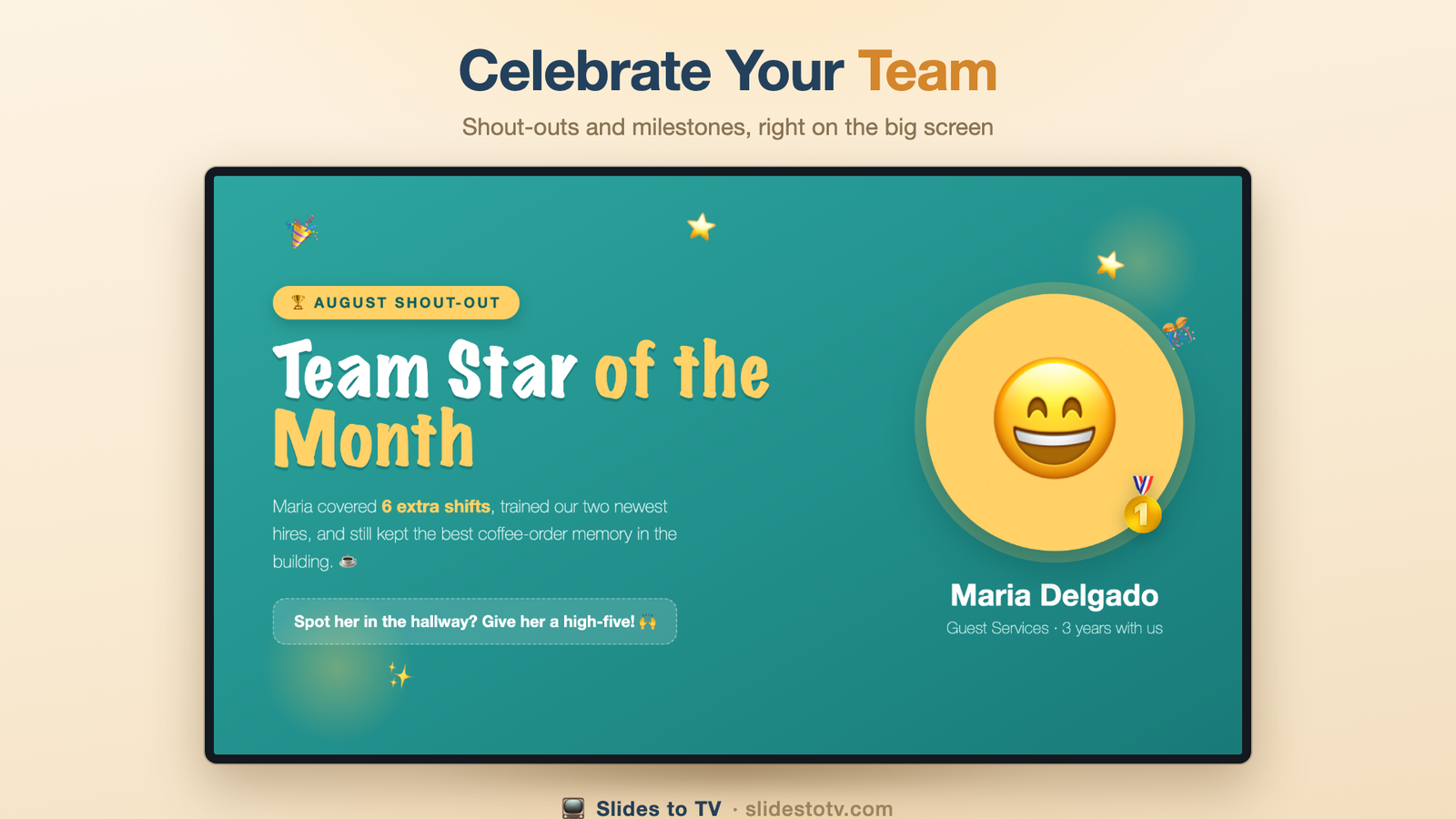 An employee-of-the-month celebration slide
