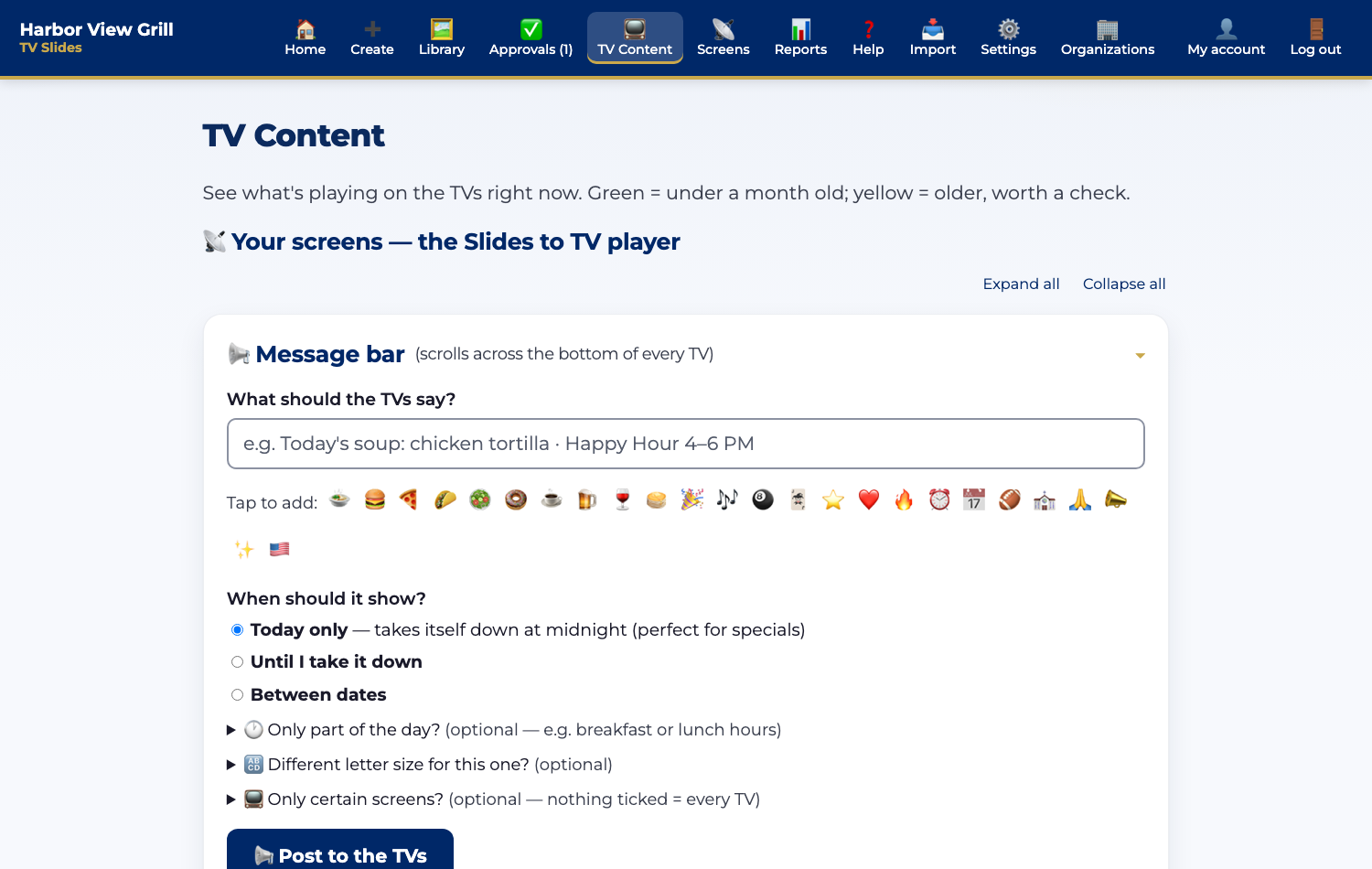Posting a special to the message bar from the dashboard