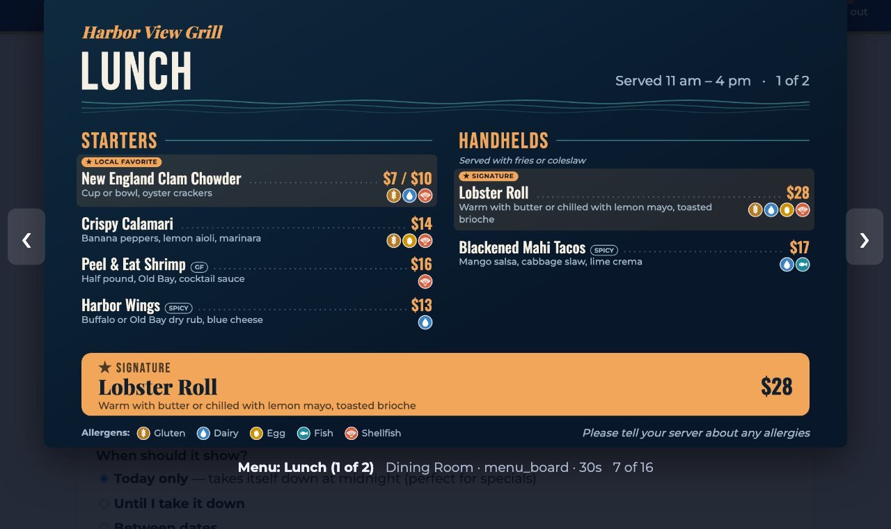 A menu board opened full-size