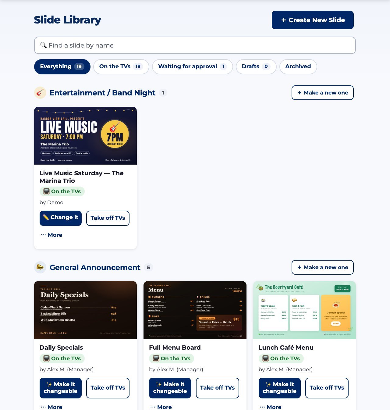 The slide Library where you label each ad with the advertiser’s name
