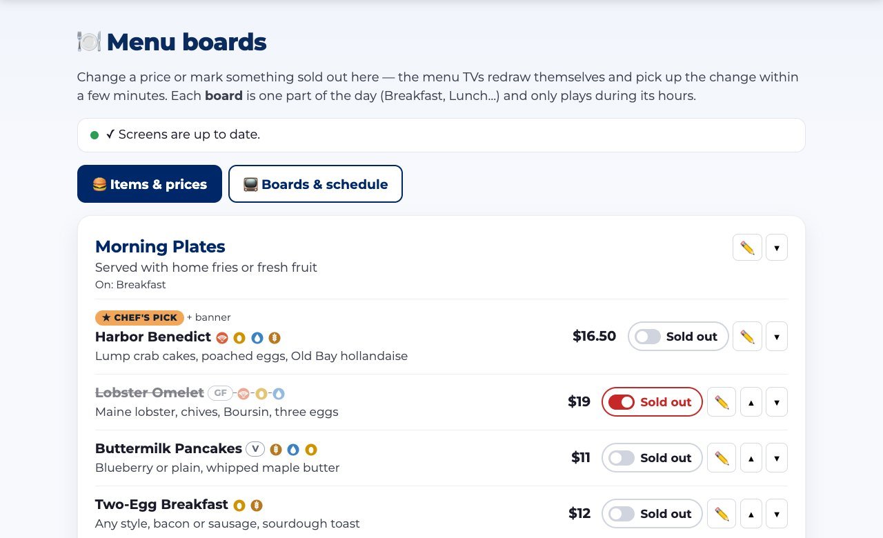 The menu boards page