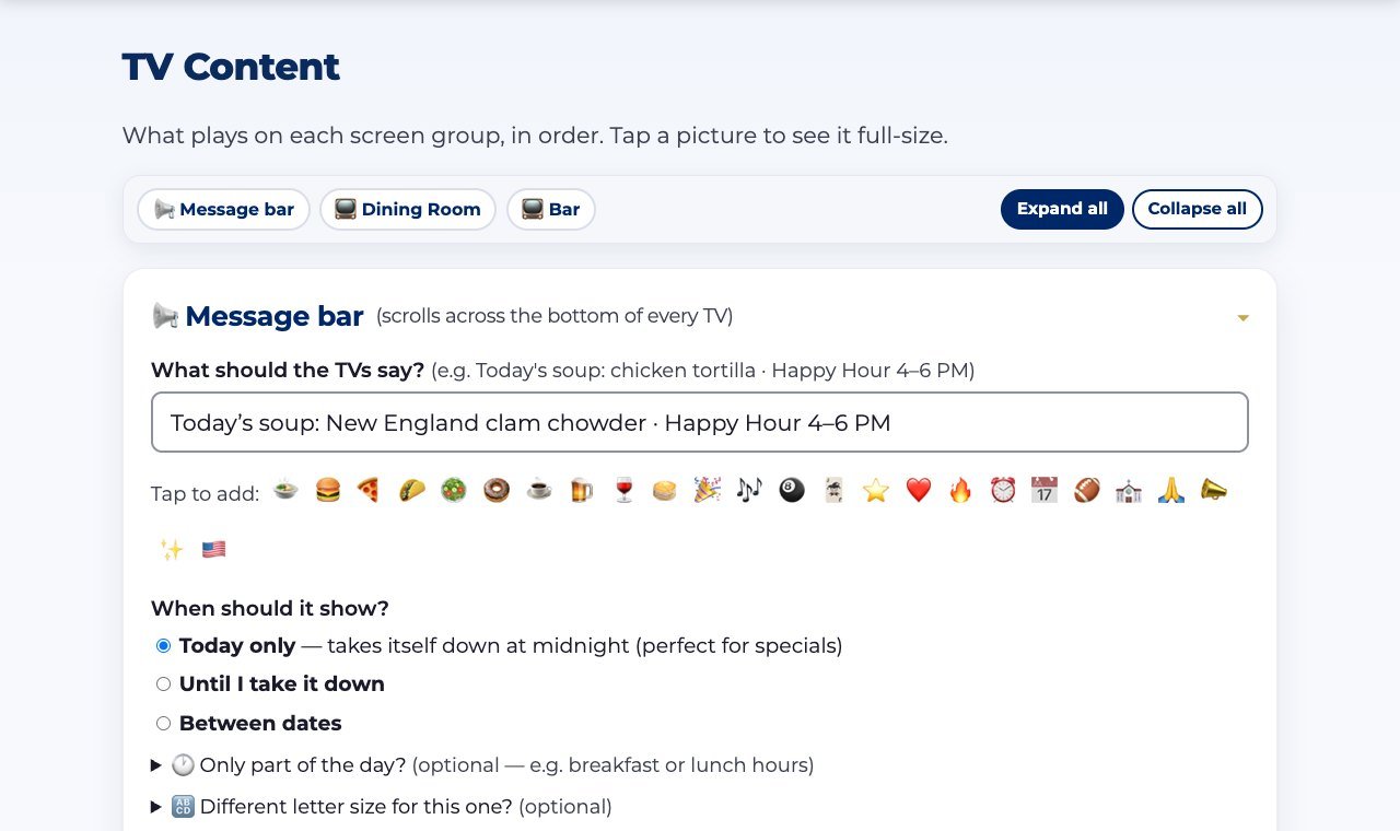Posting a special to the message bar from the dashboard