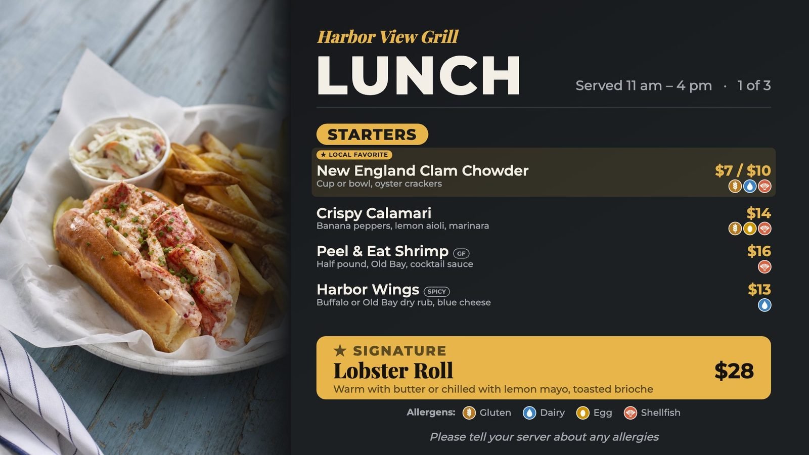 A restaurant’s lunch menu board